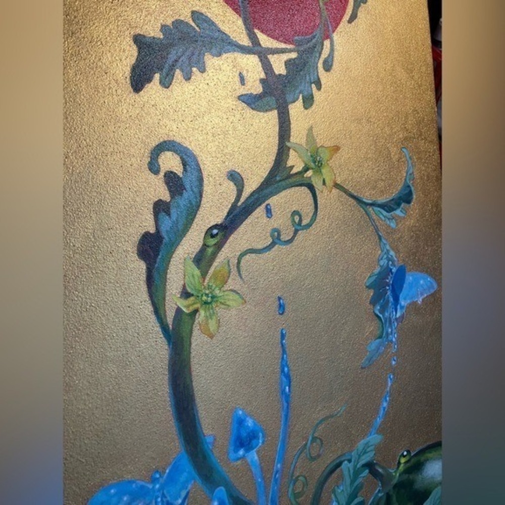 ORIGINAL Butterfly's Painting Surrealist Watermelon Mushroom Art Gold Accent EAE - Picture 7 of 9
